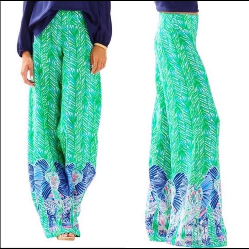 Lilly Pulitzer Lolani Silk Palazzo pants, Toucan Green
